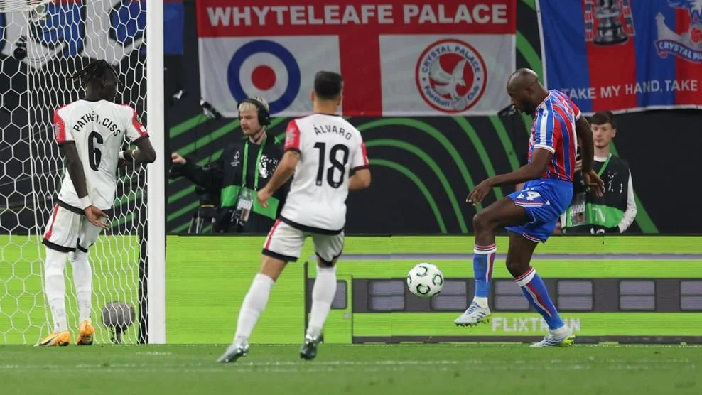 Jean-Philippe Mateta scores for Crystal Palace against Rayo Vallecano in the 2026 Conference League final